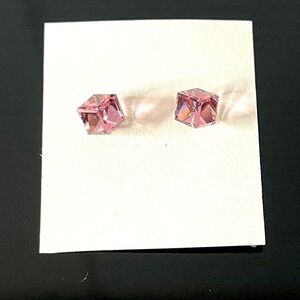 𝅺new Pink Cube Crystal Stainless Steel Stud Earrings
